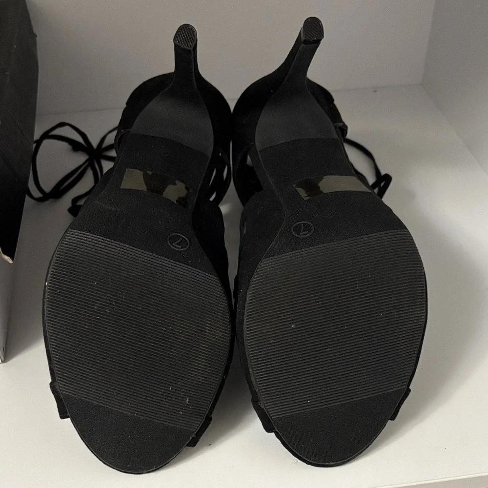 Wild Diva Black Suede Lace-Up Heels